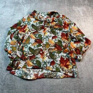 Allison Daley Blouse Women's 14 Orange Fall Leaves Print Button Down Long Sleeve